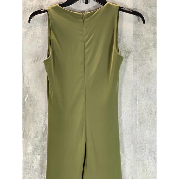 INC Women's Burnt Olive V-Neck Ruched Sleeveless Bodycon Midi Dress SZ XS - Picture 5 of 10